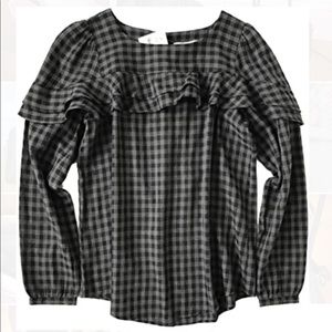 LOFT Gingham Ruffle Blouse